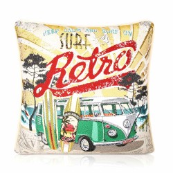 Jacquard Camper Van 3 , Velvet backed piped Filled Cushion 43cm x 43cm