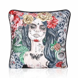 Jacquard Day of the Dead , Velvet backed piped Filled Cushion 43cm x 43cm