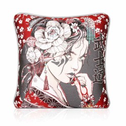 Jacquard Geisha Girl 2 , Velvet backed piped Filled Cushion 43cm x 43cm