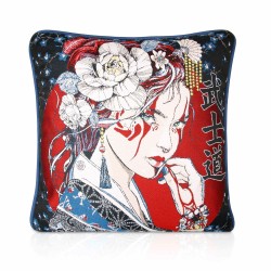 Jacquard Geisha Girl 3 , Velvet backed piped Filled Cushion 43cm x 43cm