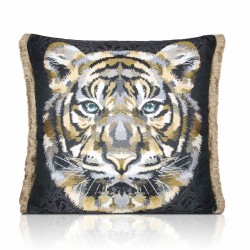 Jacquard Khaki Tiger, Velvet backed piped Filled Cushion 43cm x 43cm