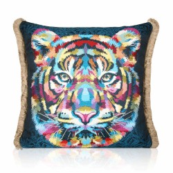 Jacquard Rainbow Tiger, Velvet backed piped Filled Cushion 43cm x 43cm