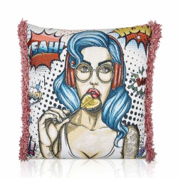 Jacquard Lollipop girl  2, Velvet backed piped Filled Cushion 43cm x 43cm